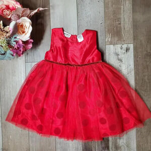 BLUEBERi boulevard Formal Red Polka Dot Tulle Girls Dress Size 24 Months NWOT